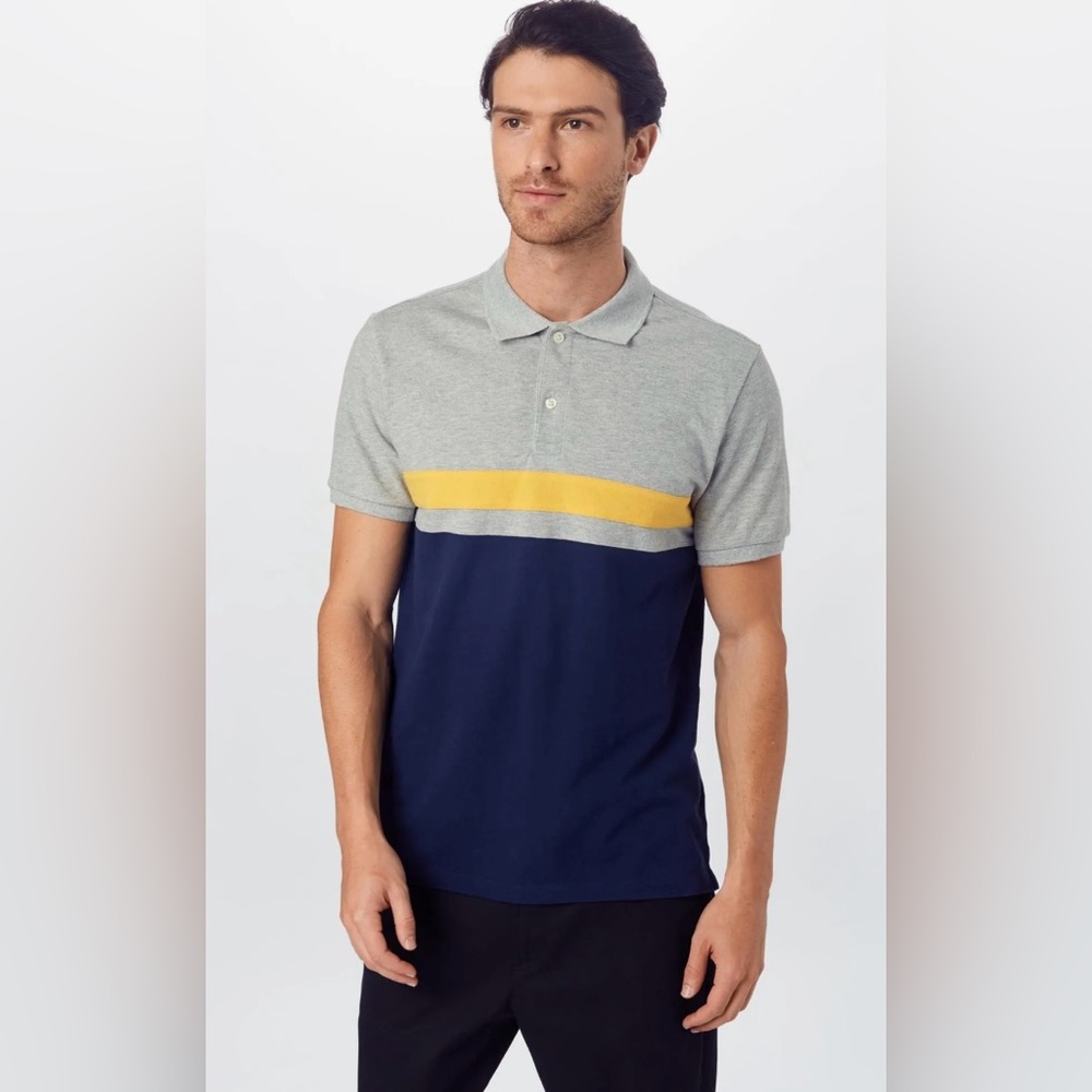 GAP Men's Pique Polo Shirt Blue/Yellow/Gray Size XL